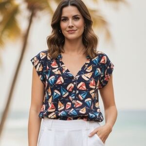 Ava & Grace Sailboat Nautical Print Women's Top